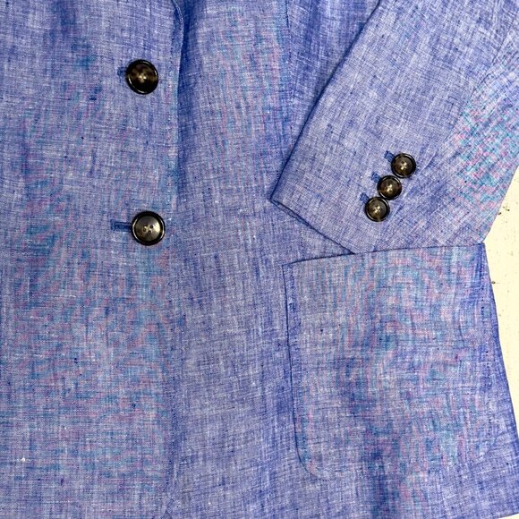 Talbots Chambray Blue Linen Two-Button Long Sleeve Lined Blazer Jacket Size 12 - Picture 3 of 10
